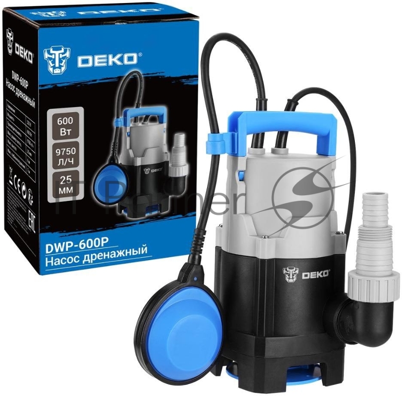 Насос дренажный DEKO DWP-600P { грязевая, поплавок, 220В, 600Вт, пластик }