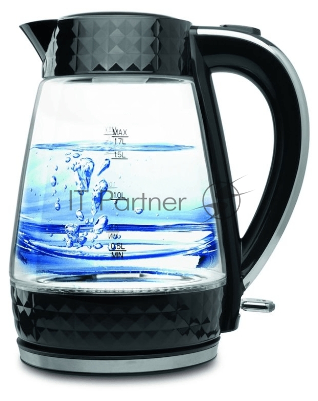 Чайник Polaris PWK-1700-СGL (2200W,1,7л, диск, стекло/нерж.,подсветка) черный/хром