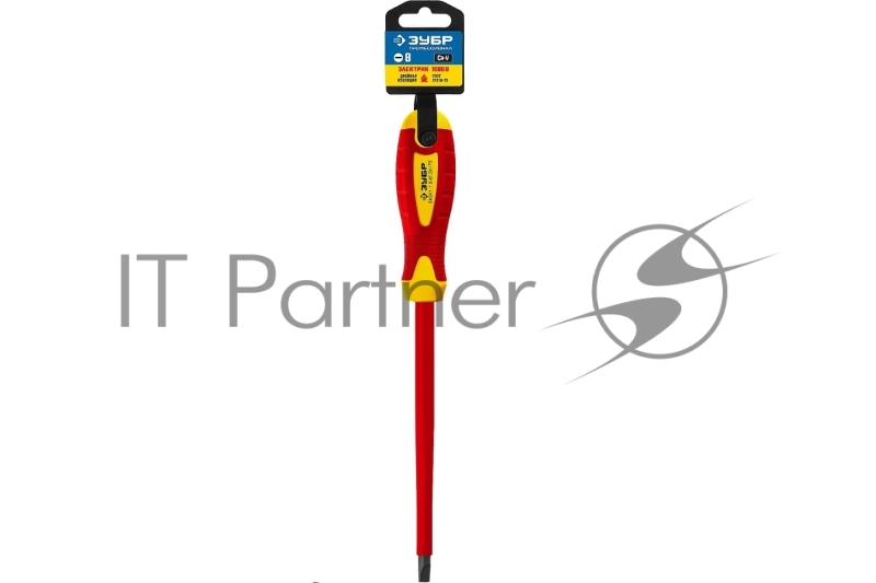 Отвертка диэлектрическая до 1000В, ЗУБР Профессионал ПРОФИ ЭЛЕКТРИК 25261-8.0-175, Cr-V, трехкомпонент рукоятка, SL 8 x 175 мм