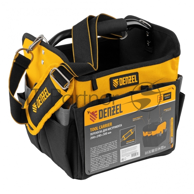 Переноска для инструмента, 260х240х300 мм, 22 кармана, наплечный ремень// Denzel