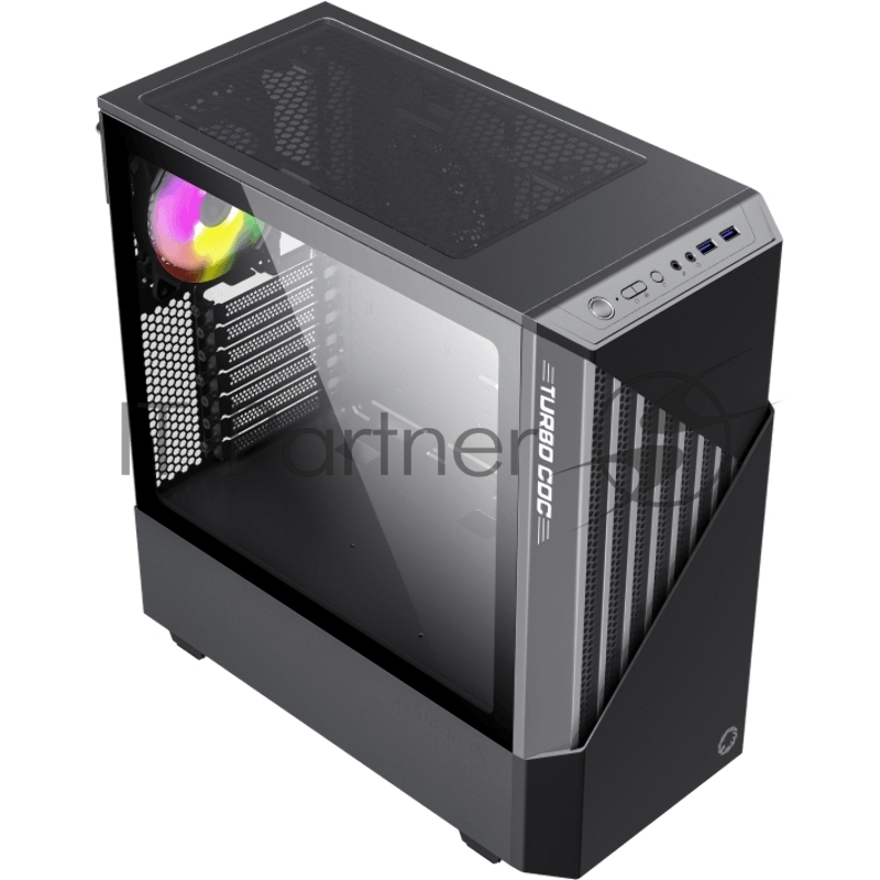 Компьютерный корпус, без блока питания ATX Gamemax Contac COC BG ATX case, black/grey, w/o PSU, w/2xUSB3.0, w/1x14cm ARGB front fan(GMX-FN14-Rainbow-C9), w/1x12cm ARGB rear fan(GMX-FN12-