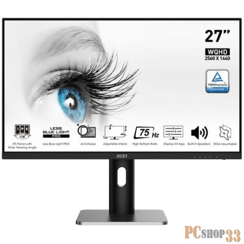 Монитор MSI PRO MP273QP 27 16:9 WQHD(2560x1440 ) IPS Flat,1ms(MPRT),1000:1,100M:1,3 1.4,DP 1.2,Tilt,Swivel,Height,Pivot,V war-ty
