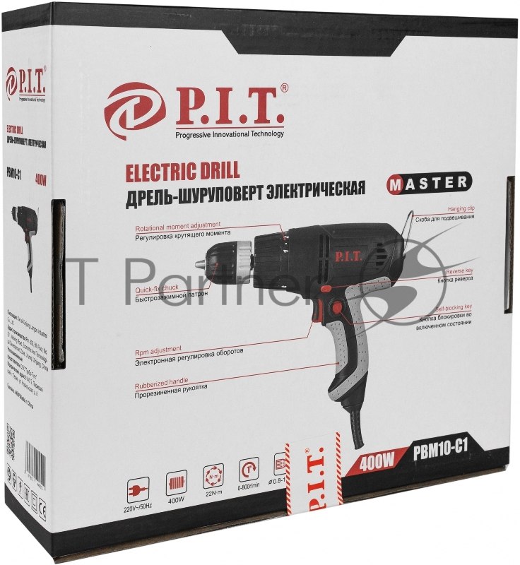 Дрель шуруповерт сетев PBM10-C1 МАСТЕР (400Вт,0-800об/мин.) P.I.T. P.I.T., шт