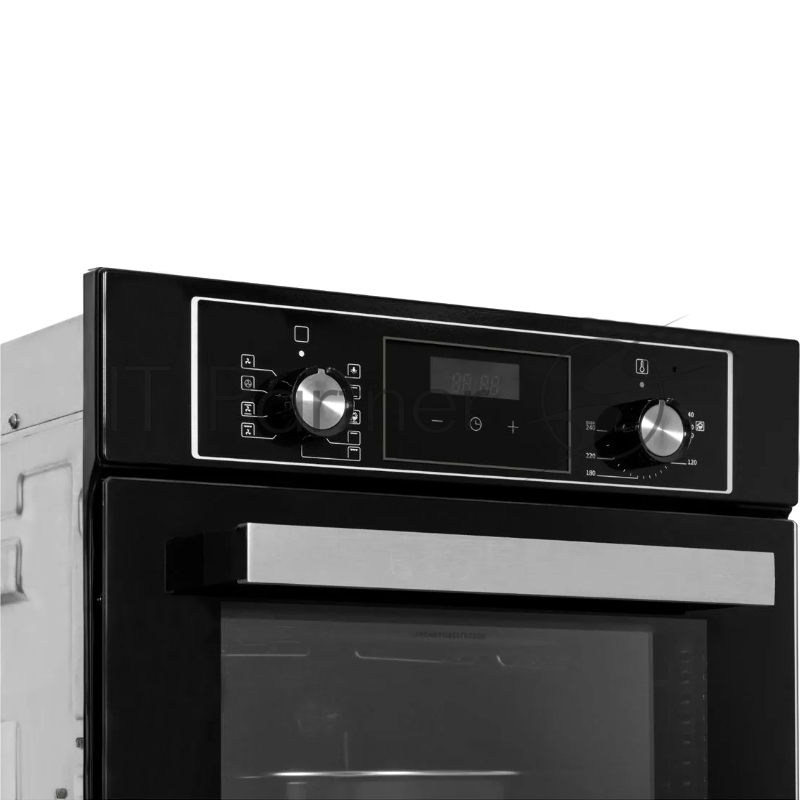 Встраиваемый духовой шкаф 45 см, ЦВЕТ: черная эмаль, ФУНКЦИИ: 9 функций (КОНВЕКЦИЯ и ГРИЛЬ), Электронный таймер с напоминанием (90 МИН.), Поворотные ручки управления, LOW-E СТЕКЛО: 2 стекла, Дополнительный круглый противень: есть
