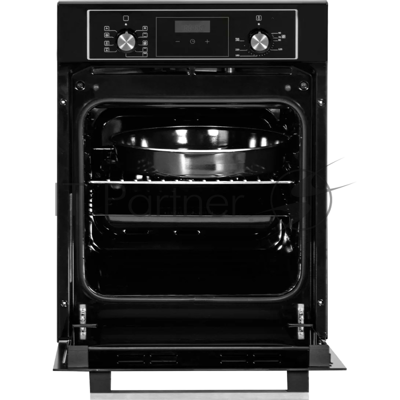Встраиваемый духовой шкаф 45 см, ЦВЕТ: черная эмаль, ФУНКЦИИ: 9 функций (КОНВЕКЦИЯ и ГРИЛЬ), Электронный таймер с напоминанием (90 МИН.), Поворотные ручки управления, LOW-E СТЕКЛО: 2 стекла, Дополнительный круглый противень: есть