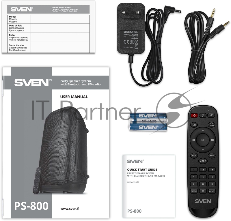 Колонка порт. Sven PS-800 черный 100W 2.0 BT 10м 4400mAh