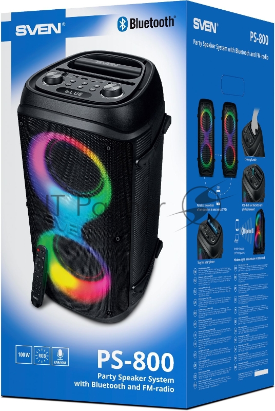 Колонка порт. Sven PS-800 черный 100W 2.0 BT 10м 4400mAh