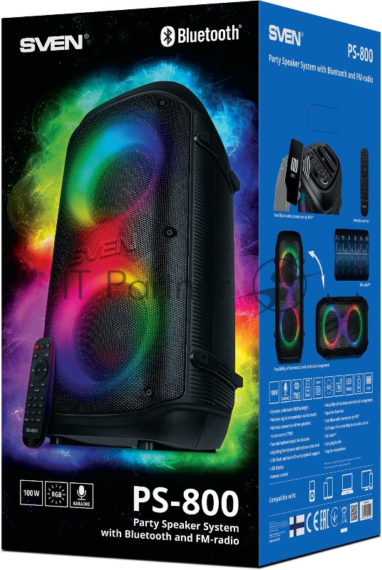 Колонка порт. Sven PS-800 черный 100W 2.0 BT 10м 4400mAh