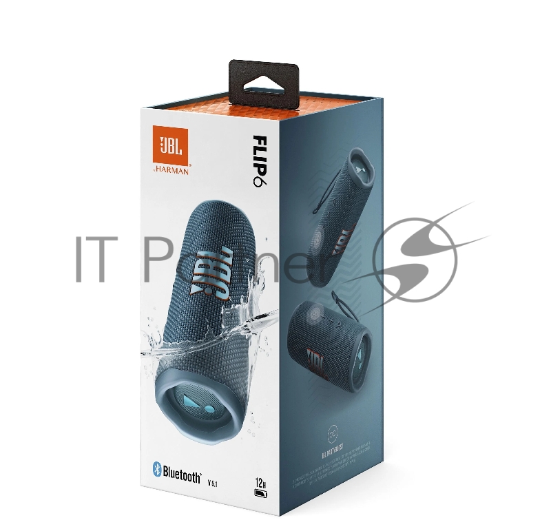 Портативная акустика JBL Flip 6 синий, Bluetooth 5.1, время воспроизведения 12 ч, емкость аккумулятора 4800 mAh, время заряда 2,5 ч, цвет синий