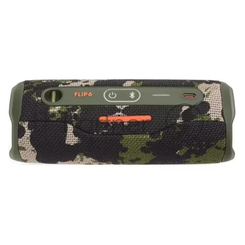 Портативная акустика JBL Flip 6 камуфляж, Bluetooth 5.1, время воспроизведения музыки 12 ч, емкость аккумулятора 4800 mAh, время заряда 2,5 ч