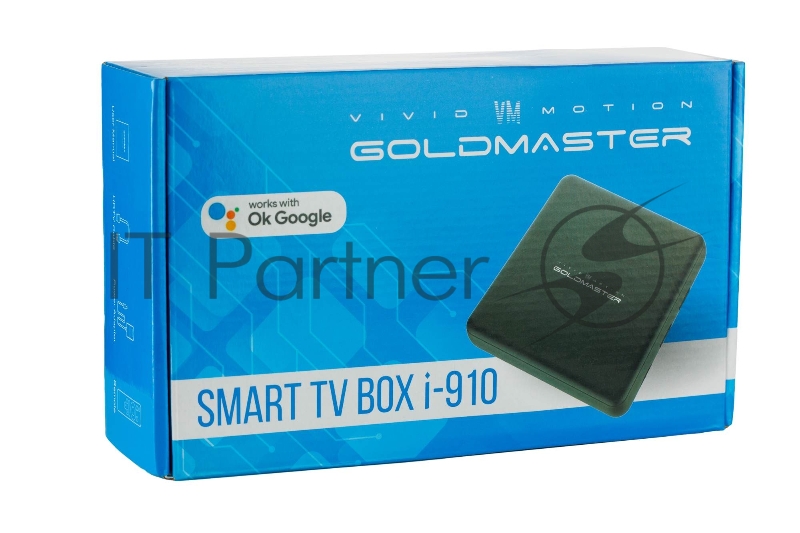 Приставка SMART TV GOLDMASTER I-910 2/16Gb, android TV, пульт IR+BT Voice, WiFi 5