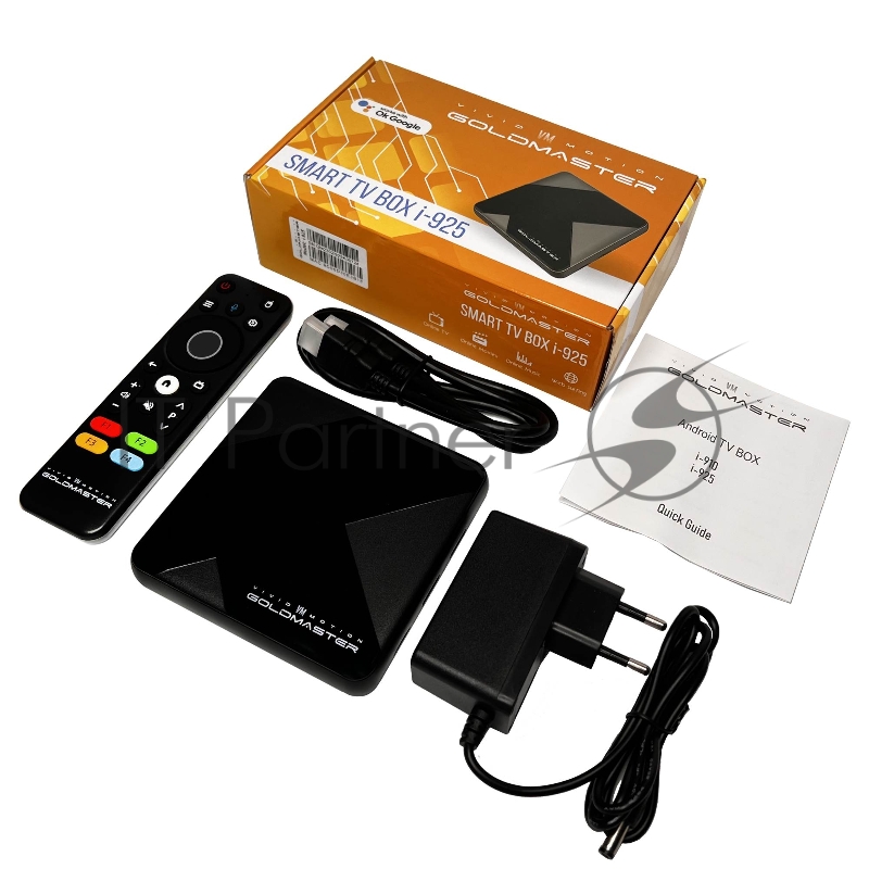 Приставка SMART TV GOLDMASTER I-925 4/32Gb, android TV, пульт IR+BT Voice, WiFi 6