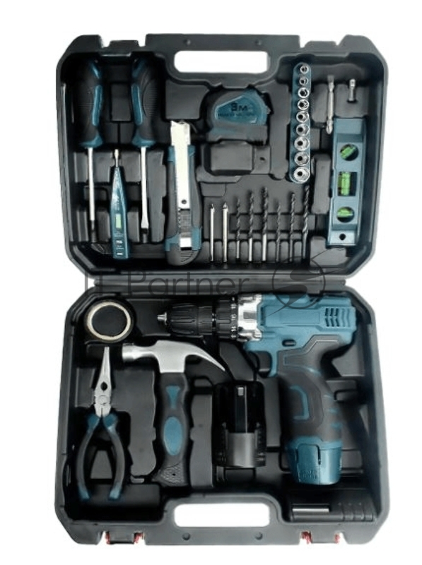 Дрель-шуруповерт аккумуляторная в кейсе с набором ручных инструментов HOME MASTER ECD-A/12-25/HMS