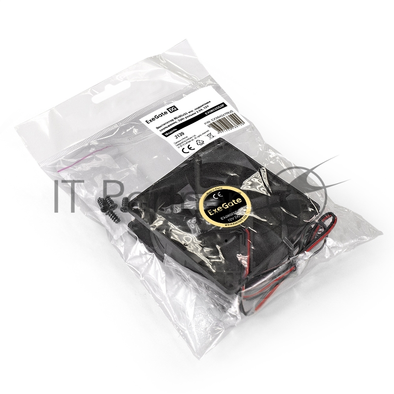 Вентилятор ExeGate EX08025S2P, 80x80x25 мм, Sleeve bearing (подшипник скольжения), 2pin (разъем 2.54 для блоков питания ATX), 2200RPM, 27dBA