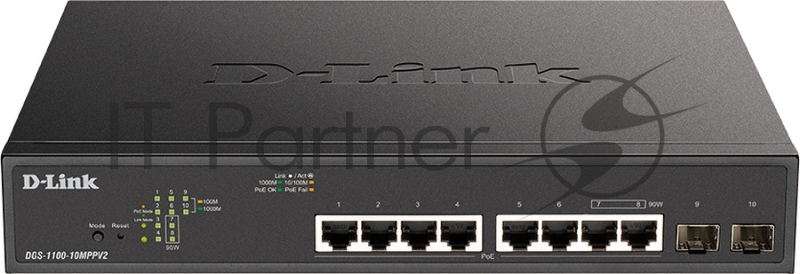 Коммутатор D-Link DGS-1100-10MPPV2/A 8G 2SFP 8PoE+ настраиваемый