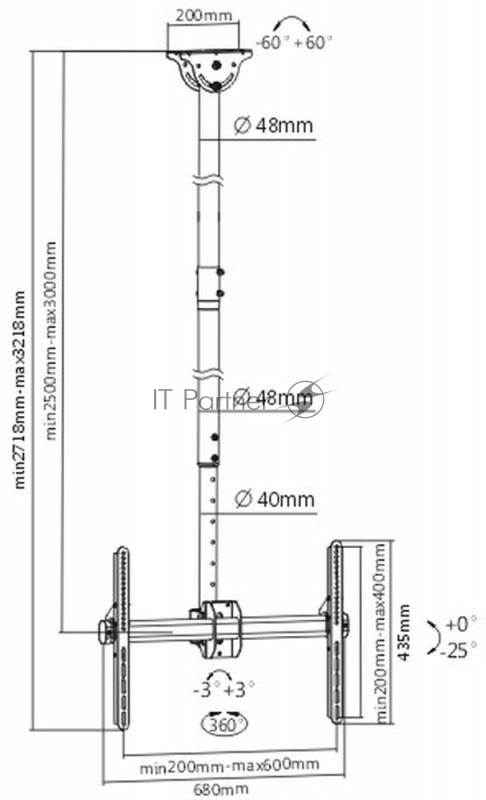 Кронштейн для телевизора Arm Media LCD-3000 черный 32-90 макс.55кг потолочный поворот и наклон