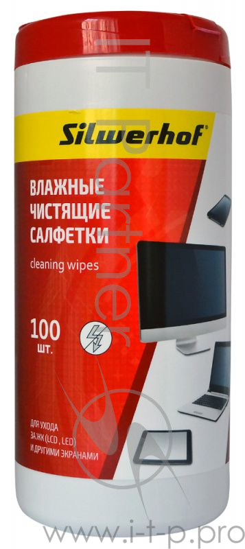 Чистящие салфетки влажные, для экранов мониторов/телевизоров всех типов, SILWERHOF SCREEN CLEAN, 100