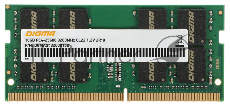 Память DDR4 16Gb 3200MHz Digma DGMAS43200016D RTL PC4-25600 CL22 SO-DIMM 260-pin 1.2В dual rank Ret