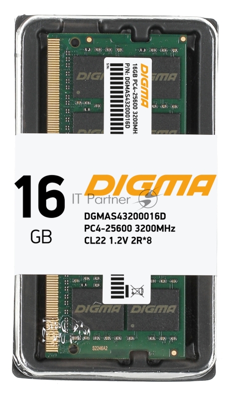 Память DDR4 16Gb 3200MHz Digma DGMAS43200016D RTL PC4-25600 CL22 SO-DIMM 260-pin 1.2В dual rank Ret