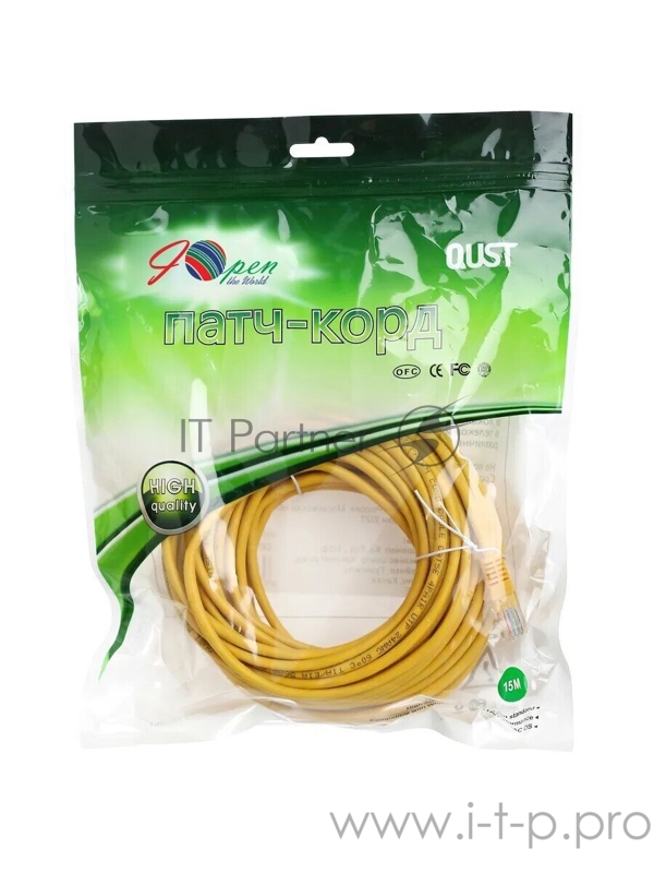 Патчкорд литой Aopen/Qust UTP кат.5е 15м желтый (ANP511_15M_Y)