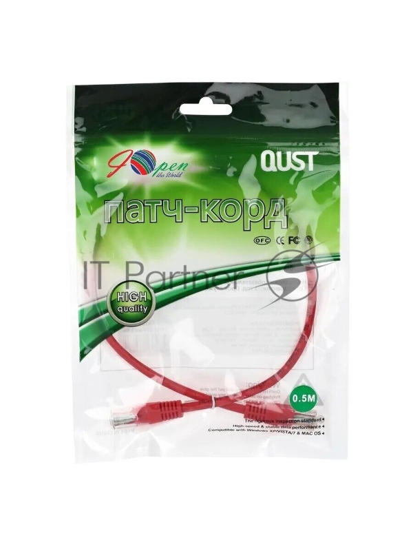 Патчкорд литой Aopen/Qust UTP кат.5е 0,5м красный ANP511_0.5M_R