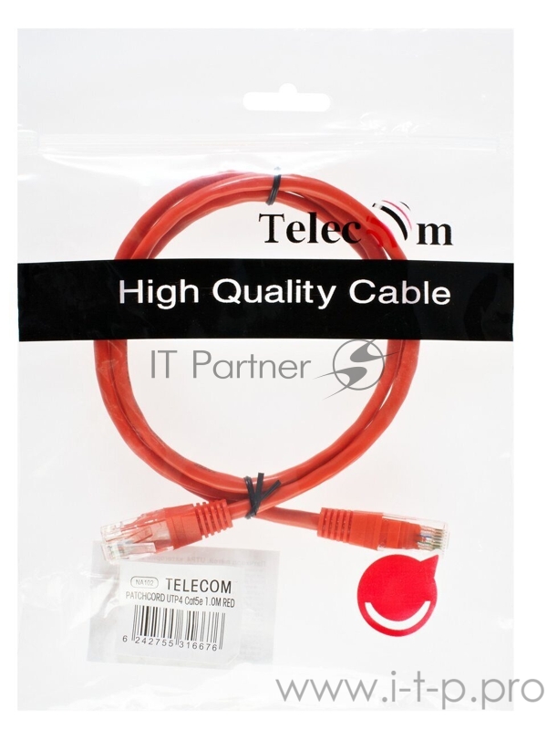 Патчкорд литой Telecom UTP кат.5е 1,0м красный