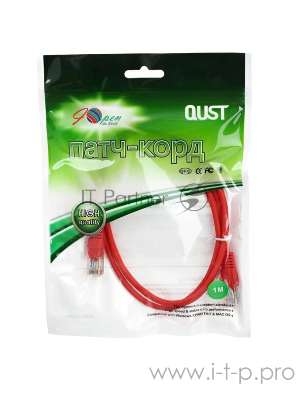 Патч-корд литой Aopen UTP кат.5е 1м красный (ANP511_1M_R)