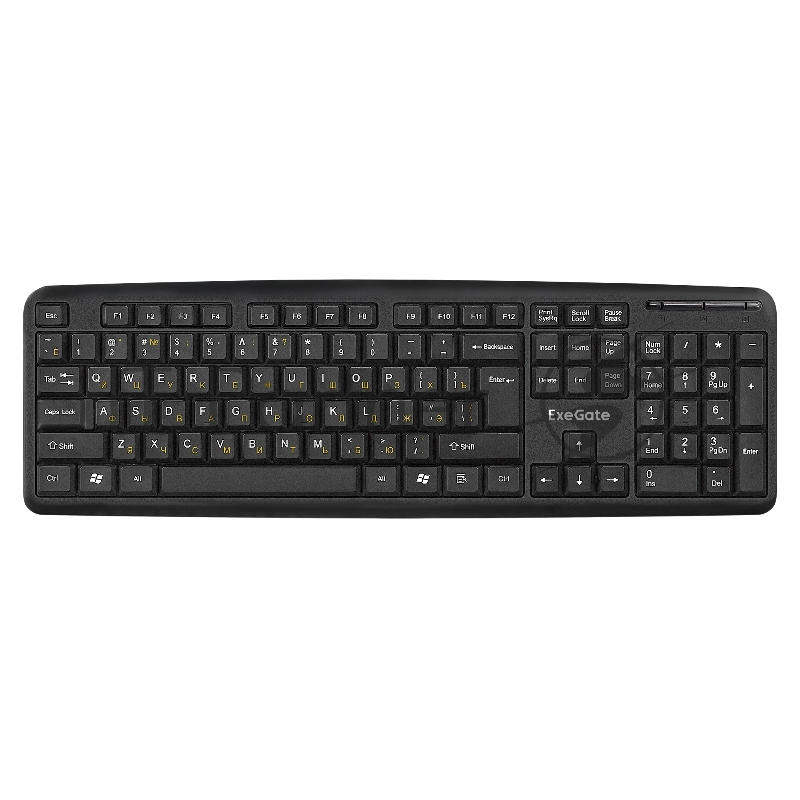 Клавиатура ExeGate EX293971RUS LY-331S (USB, полноразмерная, влагозащищенная, 104кл., Enter большой, длина кабеля 1,7м, черная, RTL)
