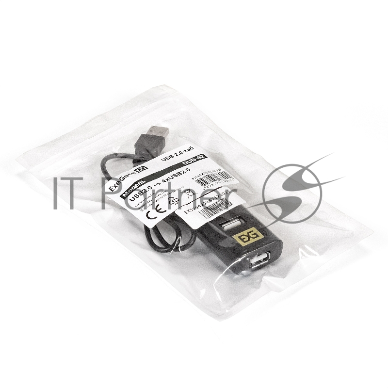 USB-Хаб (концентратор) ExeGate EX293976RUS DUB-42 (кабель-адаптер USB2.0 --> 4xUSB2.0, Plug&Play, черный)