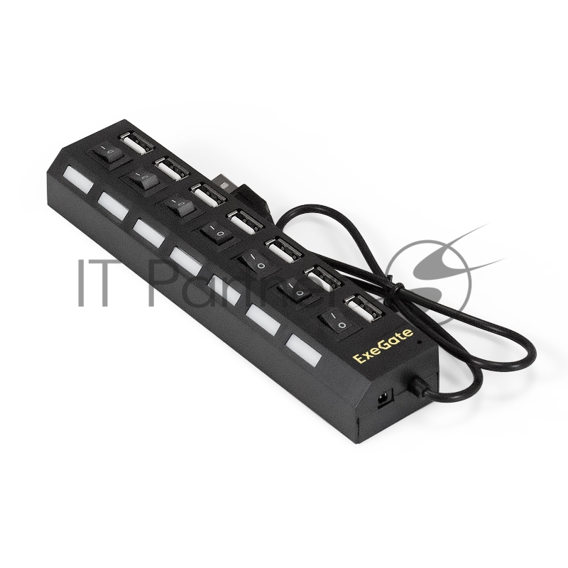 USB-Хаб (концентратор) ExeGate EX293978RUS DUB-72SW (кабель-адаптер USB2.0 --> 7xUSB2.0, кнопки включения/отключения для каждого порта, Plug&Play, черный)