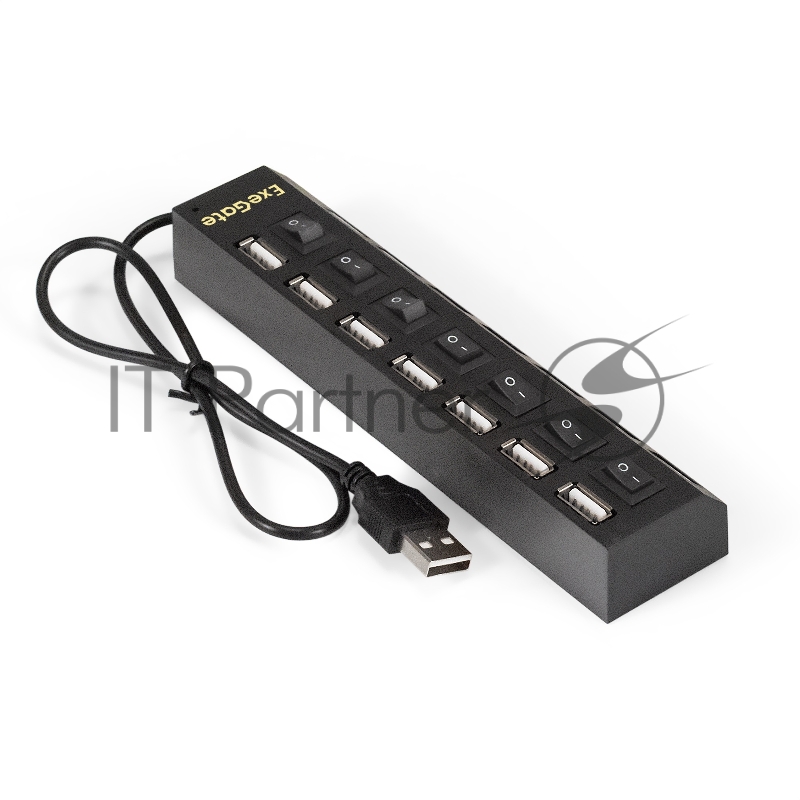 USB-Хаб (концентратор) ExeGate EX293978RUS DUB-72SW (кабель-адаптер USB2.0 --> 7xUSB2.0, кнопки включения/отключения для каждого порта, Plug&Play, черный)