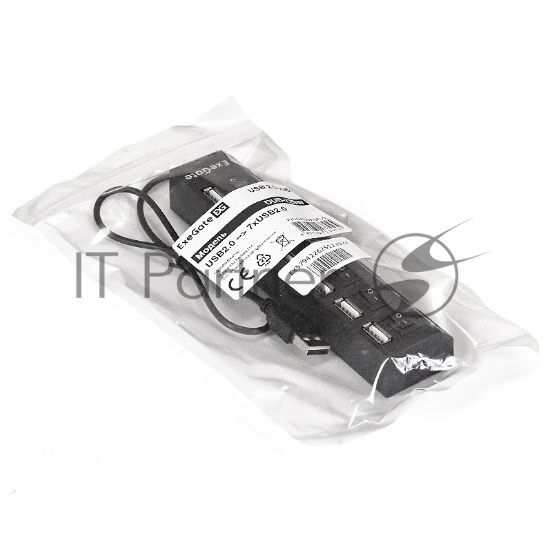 USB-Хаб (концентратор) ExeGate EX293978RUS DUB-72SW (кабель-адаптер USB2.0 --> 7xUSB2.0, кнопки включения/отключения для каждого порта, Plug&Play, черный)