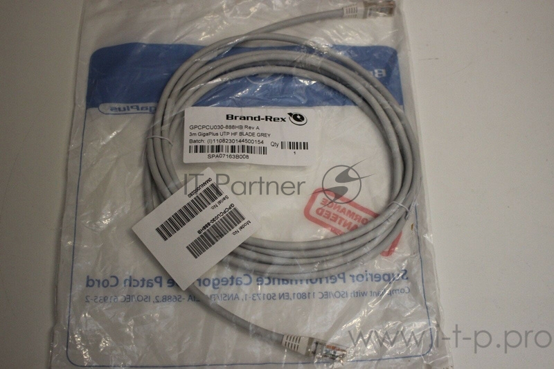 Кабель Патч-корд Brand-Rex GPCPCU030-888HB вилка RJ-45-вилка RJ-45 кат.5е 3м серый LSZH