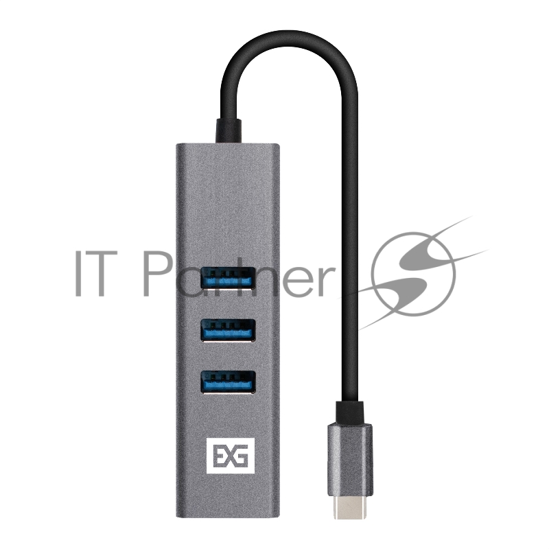 USB-Хаб (концентратор) ExeGate DUB-4TC (кабель-адаптер USB Type C --> 4xUSB3.0, Plug&Play, серебристый)