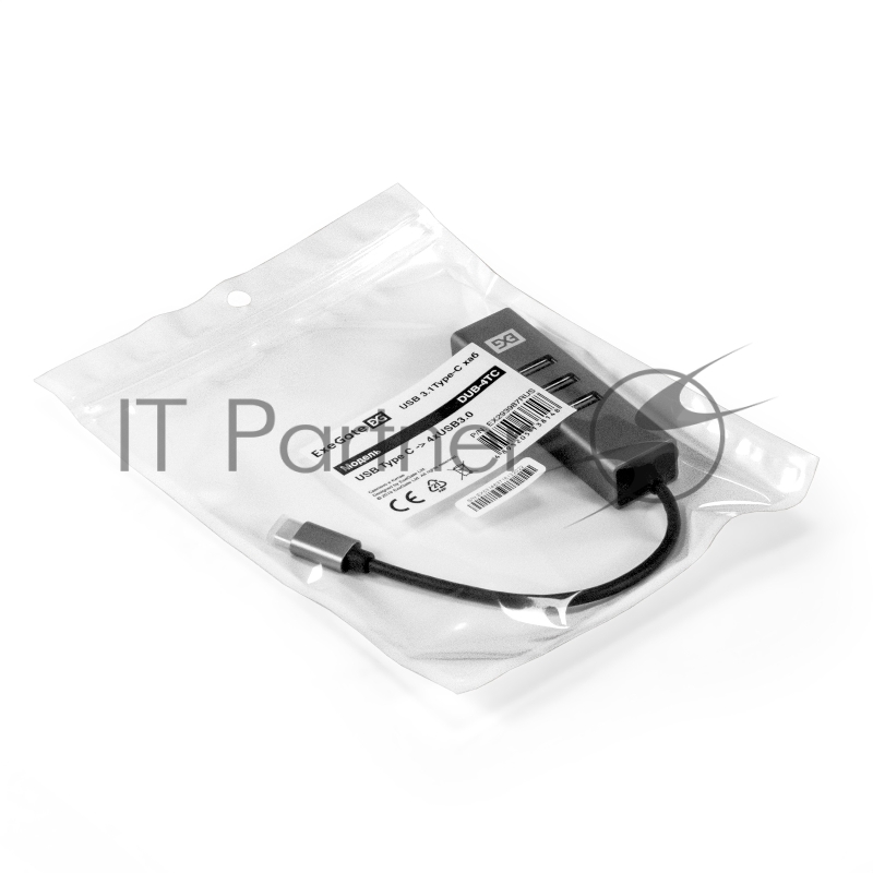 USB-Хаб (концентратор) ExeGate DUB-4TC (кабель-адаптер USB Type C --> 4xUSB3.0, Plug&Play, серебристый)