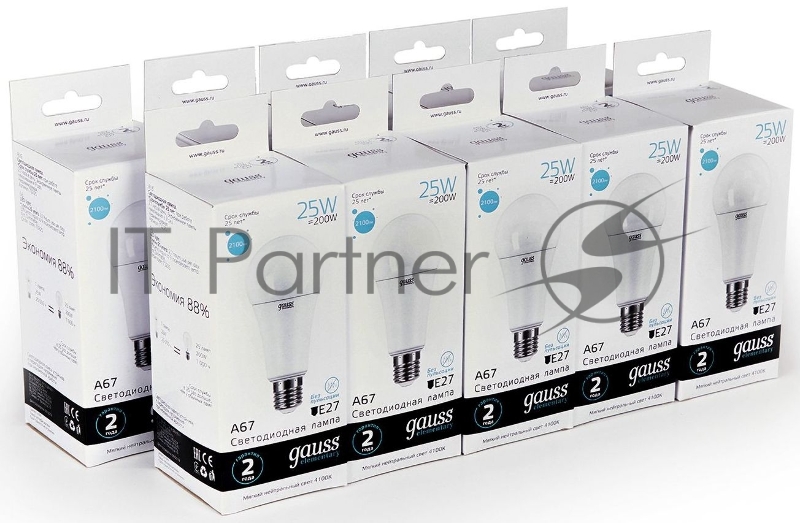 Лампа светодиодная Gauss Elementary 25Вт цок.:E27 груша 220B 4100K св.свеч.бел.ней. A67 (упак.:10шт) (73225)