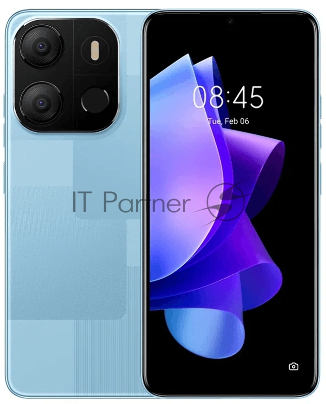 Смартфон Tecno BF6 POP 7 64+2 Cappri Blue, 6.56 Asahi Glass, 20:9, 1612 x 720 пикселей, 1.6GHz, 8 Core, 2GB RAM, 64GB, up to 1TB flash, 8Mpix + AF/5Mpix, 2 Sim, 4G, BT v5.0, GPS, A-GPS, USB, 5000mAh, Android 12 S-GO, 187,2g, 163,84мм x75,49мм x 8,90м