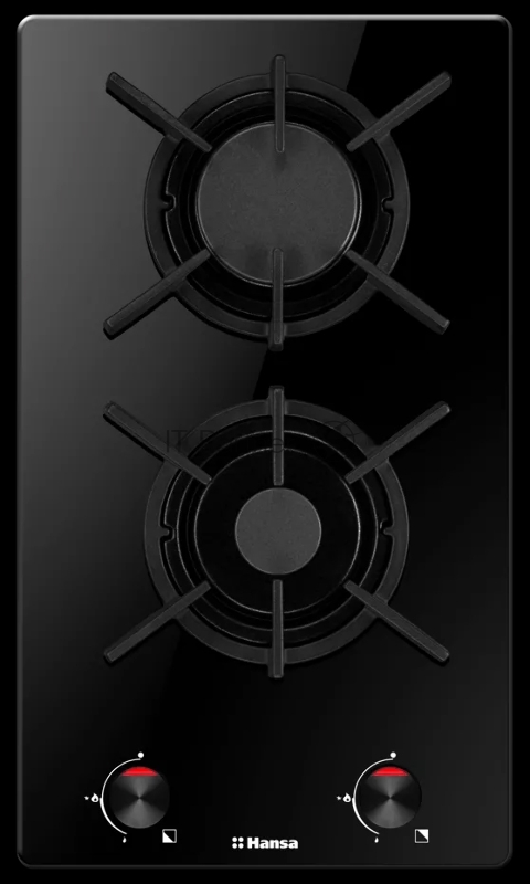 Встраиваемая варочная панель газовая Hansa BHKS330500, 2 газовых конфороки (1х5,3см,1х9,8см), ЧУГУННЫЕ РЕШЕТКИ, автоподжиг, газ-контроль, черный