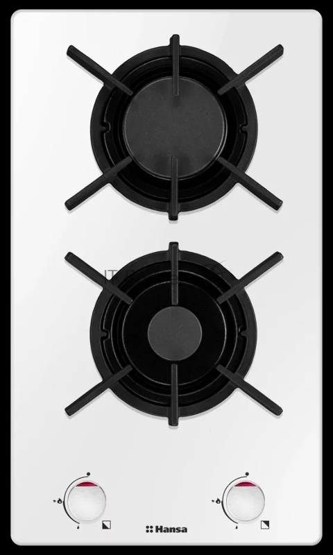 Встраиваемая варочная панель газовая Hansa BHKW330500, 2 газовых конфороки (1х5,3см,1х9,8см), ЧУГУННЫЕ РЕШЕТКИ, автоподжиг, газ-контроль, белый