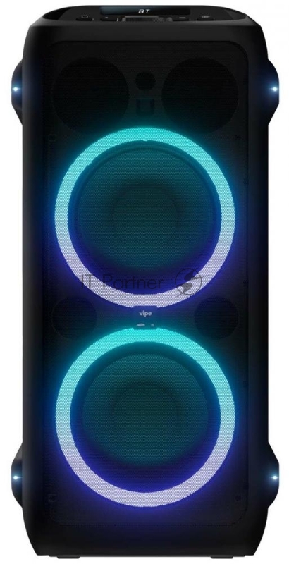 Музыкальная система VIPE NITROX5. 80 Вт. Bluetooth 5.0. 3 режима LED подсветки. 7 цветов. 12 часов без подзарядки. Дисплей. IPX4. FM радио. AUX. USB: Зарядка 5В/1А. Вх
