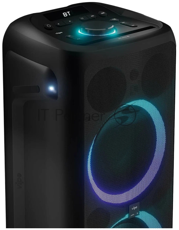Музыкальная система VIPE NITROX5. 80 Вт. Bluetooth 5.0. 3 режима LED подсветки. 7 цветов. 12 часов без подзарядки. Дисплей. IPX4. FM радио. AUX. USB: Зарядка 5В/1А. Вх