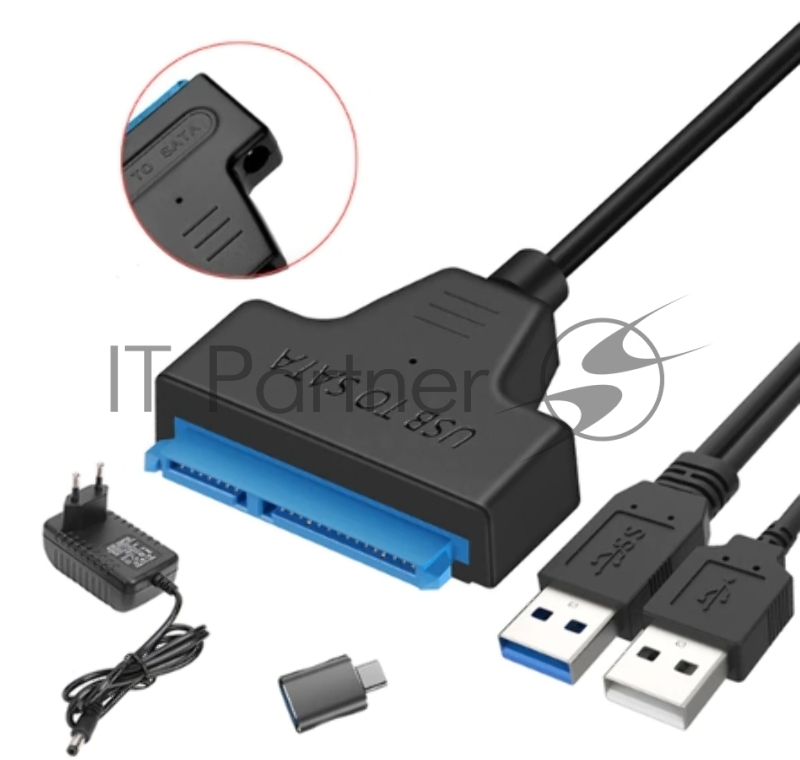 Кабель-переходник для HDD SATA USB 3.0 с доп. питанием, двойной USB