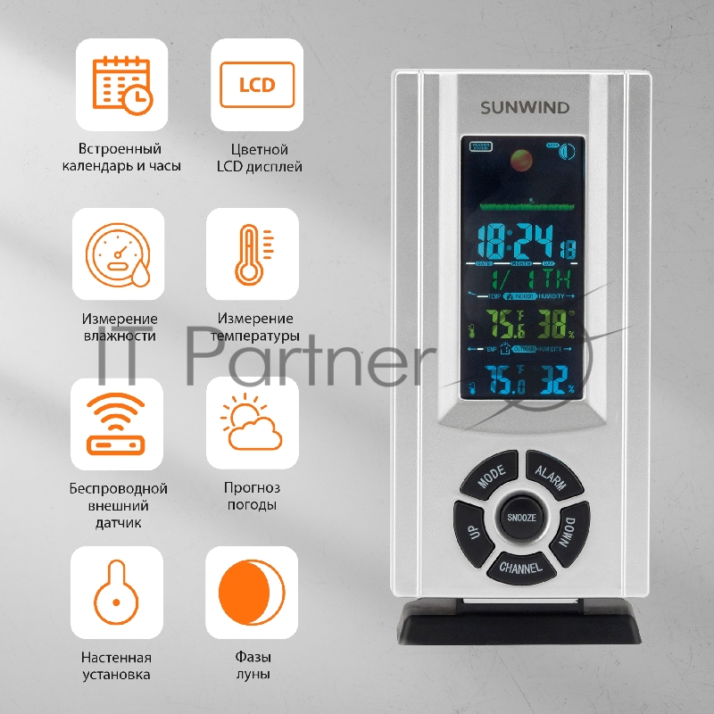 Погодная станция SunWind SW-WSH143-COLOR серебристый