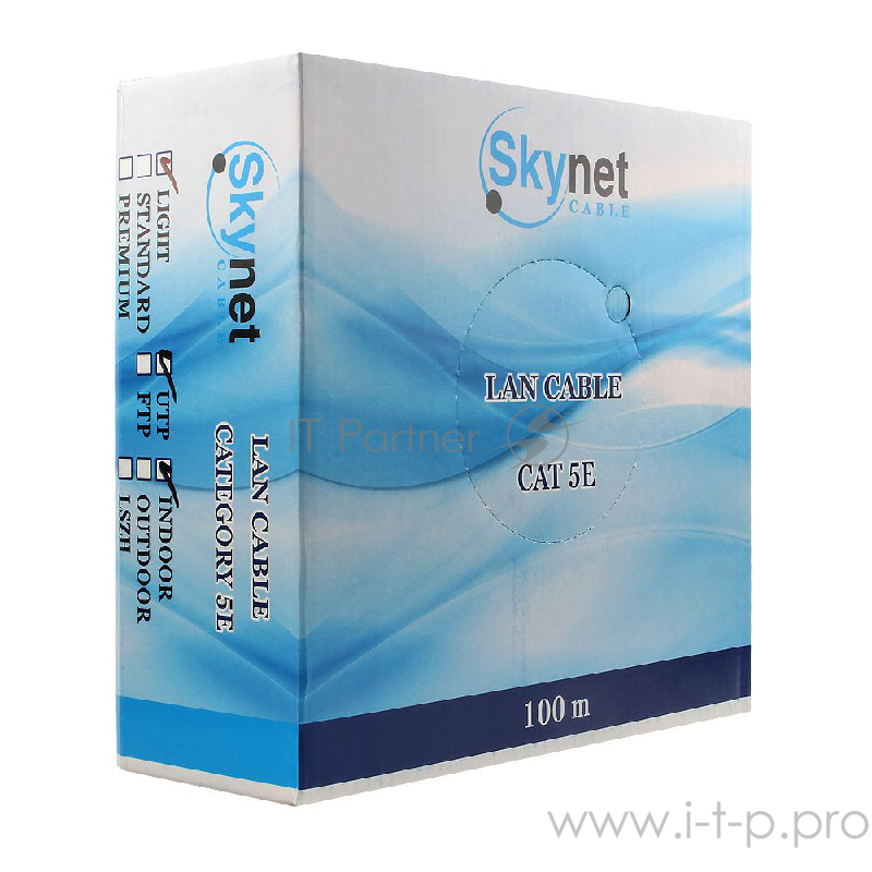 Кабель SkyNet Light UTP indoor 2x2x0,46, медный, FLUKE TEST, кат.5e, однож., 305 м, box, серый