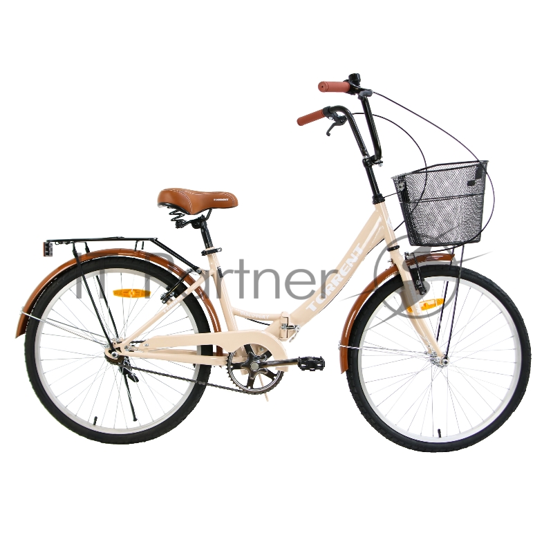 Велосипед TORRENT Discovery (рама сталь 16 складная, дорожный, 1скорость, колеса 24д., корзина) 24 / 16 / Бежевый