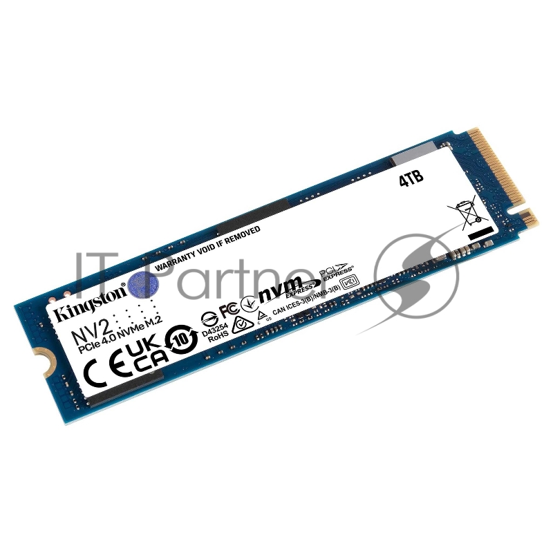 Твердотельный накопитель Kingston SSD NV2, 4000GB, M.2(22x80mm), NVMe, PCIe 4.0 x4, 3D TLC, R/W 3500/2800MB/s, TBW 1280, DWPD 0.3 (3 года)
