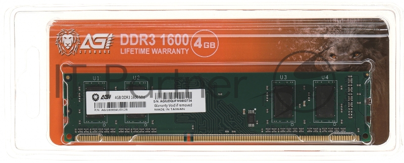 Память DDR4 4Gb 1600MHz AGi AGI160004UD128 UD128 RTL PC4-25600 DIMM 288-pin Ret