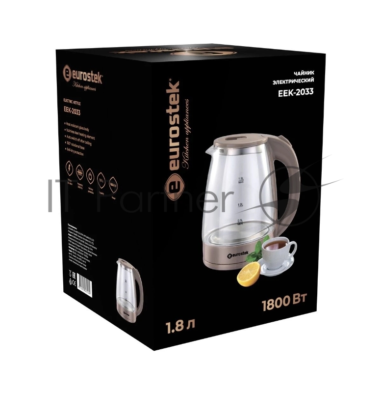 Чайник EUROSTEK EEK-2033, 1.8л, стекло