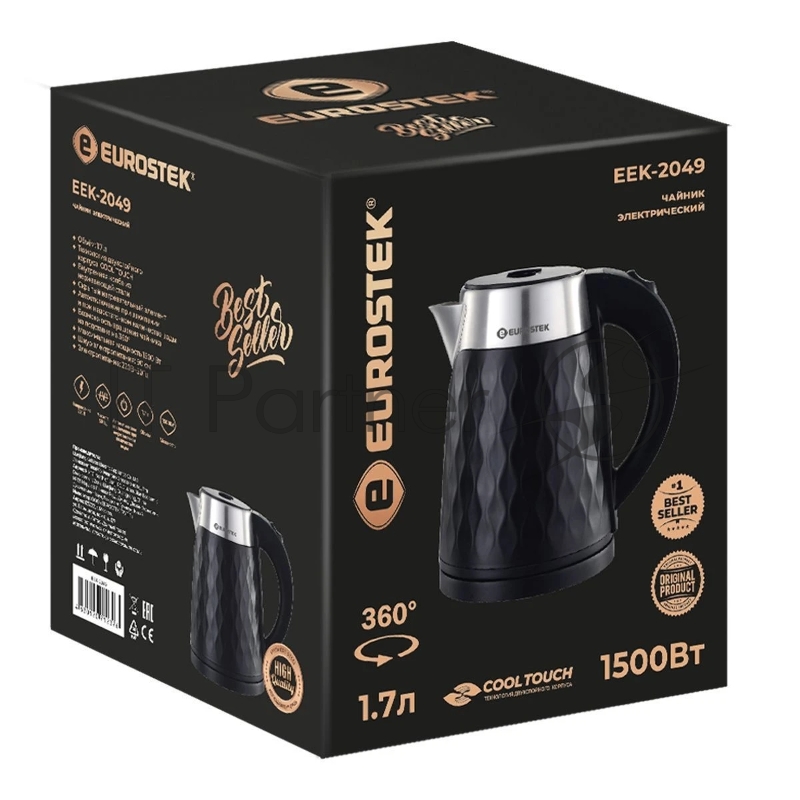 Чайник EUROSTEK EEK-2049, 1,7 л, технология двухслойного корпуса COOL TOUCH