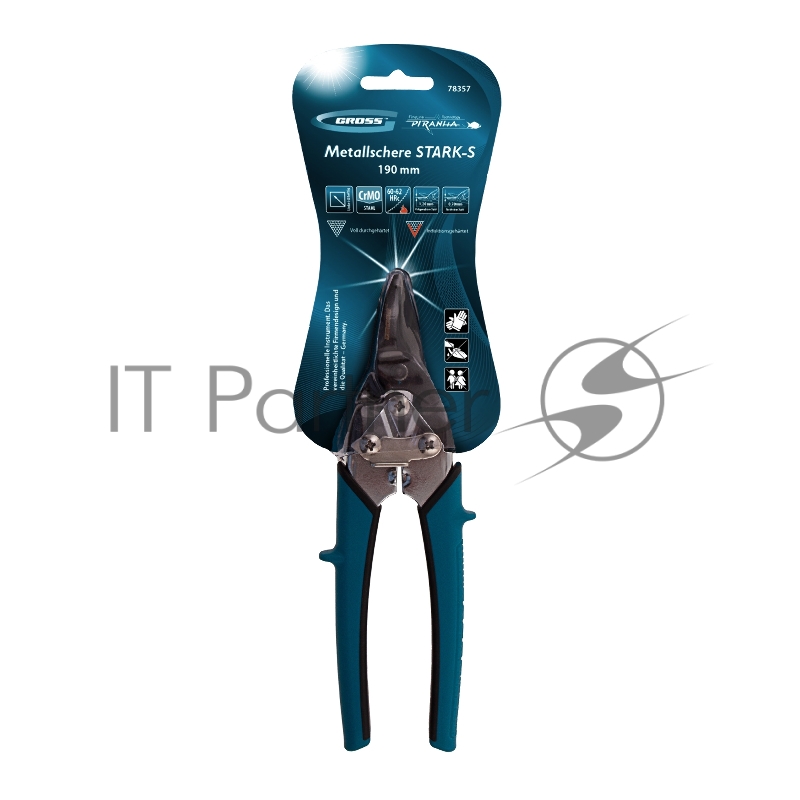 Ножницы по металлуPIRANHA,190мм,прямой рез,сталь-СrM,двухкомпонентные рукоятки// Gross